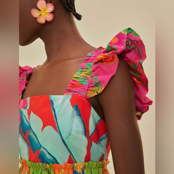 Farm Rio Foliage Mix Cotton Mini Dress, Size XS - Picture 3 of 16